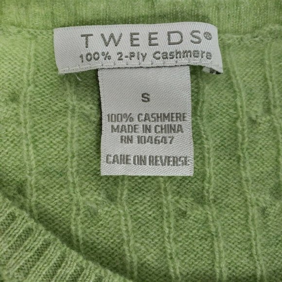 Tweeds Womens Cashmere Sweater Green Cable Knit Long Sleeved Size Small - Picture 9 of 9